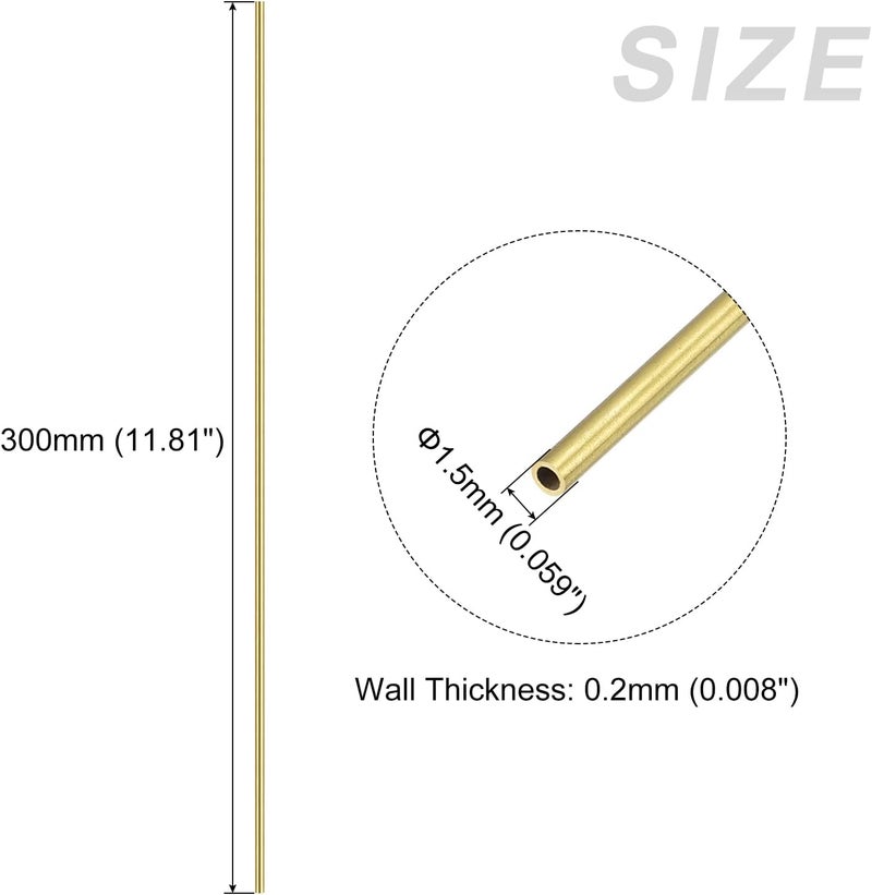 METALLIXITY Brass Tube (1.5mm OD x 0.2mm Wall T x 300mm L) 5Pcs, Straight Tubing - for Home Furnishing, Machinery, DIY Handicraft - Image 2